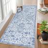Garvee Area Rugs 4×6 Washable Non-Slip, Vintage Floral Medallion Living Room Bedroom Rugs, Retro Accent Oriental Large Carpet Rug for Dining Room Office, Ultra Thin Low Pile Floor Rug, Grey(Medallion|blue)