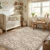Garvee Blue Floral 2×6 Runner Rug Washable Boho Non-Slip Runner Rugs for Kitchen Vintage Flower Soft Low Pile Kitchen Rugs for Hallway Girls Room Kids Room playroom Dorm(Brown)