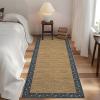 Garvee Bordered 2×6 Kitchen Rugs, Washable Non Slip Hallway Runner, Low Pile Stain Resistant Floral Throw Carpet Rug for Laundry Bathroom, Vintage Decorative Bedroom Rugs for Home Office, Light Blue(Floral Border|dark Blue)
