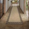 Garvee Bordered 2×6 Kitchen Rugs, Washable Non Slip Hallway Runner, Low Pile Stain Resistant Floral Throw Carpet Rug for Laundry Bathroom, Vintage Decorative Bedroom Rugs for Home Office, Light Blue(Floral Border|brown)