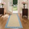 Garvee Bordered 2×6 Kitchen Rugs, Washable Non Slip Hallway Runner, Low Pile Stain Resistant Floral Throw Carpet Rug for Laundry Bathroom, Vintage Decorative Bedroom Rugs for Home Office, Light Blue(Floral Border|light Blue)