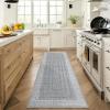 Garvee Geometric 2×6 Kitchen Rugs, Washable Modern Non Slip Green Hallway Runner Rug Bordered Ultra Thin Low Pile Entryway Rug Stain Resistant Non Shedding Throw Rugs for Laundry Bedroom(Bordered|grey)