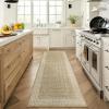 Garvee Geometric 2×6 Kitchen Rugs, Washable Modern Non Slip Green Hallway Runner Rug Bordered Ultra Thin Low Pile Entryway Rug Stain Resistant Non Shedding Throw Rugs for Laundry Bedroom(Bordered|taupe)