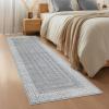 Garvee Geometric 2×6 Kitchen Rugs, Washable Modern Non Slip Green Hallway Runner Rug Bordered Ultra Thin Low Pile Entryway Rug Stain Resistant Non Shedding Throw Rugs for Laundry Bedroom(Bordered|grey)