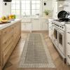 Garvee Geometric 2×6 Kitchen Rugs, Washable Modern Non Slip Green Hallway Runner Rug Bordered Ultra Thin Low Pile Entryway Rug Stain Resistant Non Shedding Throw Rugs for Laundry Bedroom(Bordered|brown)