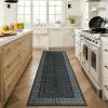 Garvee Geometric 2×6 Kitchen Rugs, Washable Modern Non Slip Green Hallway Runner Rug Bordered Ultra Thin Low Pile Entryway Rug Stain Resistant Non Shedding Throw Rugs for Laundry Bedroom(Bordered|black)