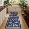 Garvee Jungle Rug 2×6 Kitchen Runner Rug, Washable Animal Print Soft Non Slip Hallway Runner Tropical Botanical Low Pile Throw Carpet Ultra Thin Peacock Monkey Floor Rugs for Laundry Bedroom, Black(Jungle|blue)