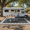 Garvee Outdoor Rug 8×10 Scalloped Waterproof Patio RV Outdoor Rugs Reversible Foldable Plastic Straw Rug Modern Camping Carpet for Deck Camper Porch Balcony Backyard Picnic Beach Dark Blue(Grey)
