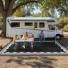 Garvee Outdoor Rug 8×10 Scalloped Waterproof Patio RV Outdoor Rugs Reversible Foldable Plastic Straw Rug Modern Camping Carpet for Deck Camper Porch Balcony Backyard Picnic Beach Dark Blue(Black and White)