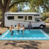 Garvee Outdoor Rug 8×10 Scalloped Waterproof Patio RV Outdoor Rugs Reversible Foldable Plastic Straw Rug Modern Camping Carpet for Deck Camper Porch Balcony Backyard Picnic Beach Dark Blue(Blue)
