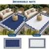 Garvee Outdoor Rug 8×10 Scalloped Waterproof Patio RV Outdoor Rugs Reversible Foldable Plastic Straw Rug Modern Camping Carpet for Deck Camper Porch Balcony Backyard Picnic Beach Dark Blue(Dark Blue)