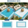 Garvee Outdoor Rug 8×10 Scalloped Waterproof Patio RV Outdoor Rugs Reversible Foldable Plastic Straw Rug Modern Camping Carpet for Deck Camper Porch Balcony Backyard Picnic Beach Dark Blue(Blue)