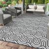 Garvee Outdoor Rug 8×10 ft, Reversible Patio Mat Waterproof & Lightweight, Plastic Straw Area Rug for Patio, Deck, RV Camping, Balcony, Easy Clean,Black/Coffee(Grey/White)