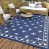 Garvee Outdoor Rug 8×10 ft, Reversible Patio Mat Waterproof & Lightweight, Plastic Straw Area Rug for Patio, Deck, RV Camping, Balcony, Easy Clean,Black/Coffee(Dark Blue)