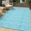 Garvee Outdoor Rug 8×10 ft, Reversible Patio Mat Waterproof & Lightweight, Plastic Straw Area Rug for Patio, Deck, RV Camping, Balcony, Easy Clean,Black/Coffee(Light Blue)