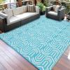 Garvee Outdoor Rug 8×10 ft, Reversible Patio Mat Waterproof & Lightweight, Plastic Straw Area Rug for Patio, Deck, RV Camping, Balcony, Easy Clean,Black/Coffee(Light Blue)