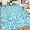 Garvee Outdoor Rug 8×10 ft, Reversible Patio Mat Waterproof & Lightweight, Plastic Straw Area Rug for Patio, Deck, RV Camping, Balcony, Easy Clean,Black/Coffee(Light Blue)