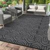 Garvee Outdoor Rug 8×10 ft, Reversible Patio Mat Waterproof & Lightweight, Plastic Straw Area Rug for Patio, Deck, RV Camping, Balcony, Easy Clean,Black/Coffee(Black/Grey)