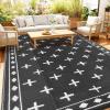 Garvee Outdoor Rug 8×10 ft, Reversible Patio Mat Waterproof & Lightweight, Plastic Straw Area Rug for Patio, Deck, RV Camping, Balcony, Easy Clean,Black/Coffee(Black White)