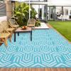 Garvee Outdoor Rug 8×10 ft, Reversible Patio Mat Waterproof & Lightweight, Plastic Straw Area Rug for Patio, Deck, RV Camping, Balcony, Easy Clean,Black/Coffee(Light Blue)