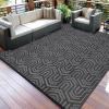 Garvee Outdoor Rug 8×10 ft, Reversible Patio Mat Waterproof & Lightweight, Plastic Straw Area Rug for Patio, Deck, RV Camping, Balcony, Easy Clean,Black/Coffee(Black/Grey)