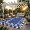 Garvee Reversible Outdoor Rug 8×10, Waterproof Outdoor Plastic Straw Rug with Interlacing Pattern, RV Mat for Picnics, Patio, Camping, Balcony, Deck, Backyard, Porch, Blue(Blue-style2)