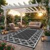 Garvee Reversible Outdoor Rug 8×10, Waterproof Outdoor Plastic Straw Rug with Interlacing Pattern, RV Mat for Picnics, Patio, Camping, Balcony, Deck, Backyard, Porch, Blue(Black-style2)