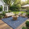 Garvee Reversible Rainbow Outdoor Rug 10×14, Waterproof Outdoor Plastic Straw Rug, RV Mat for Picnics, Patio, Camping, Balcony, Deck, Backyard, Porch, Black(Blue)
