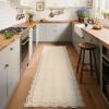 Garvee Scalloped 2×6 Washable Runner Rug for Kitchen, Floral Border Non Slip Hallway Runner Solid Accent Farmhouse Long Carpet for Laundry Girls Bedroom Accent Home Decor Mat, Light Taupe(Floral Scalloped|light Taupe)