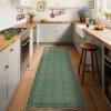 Garvee Scalloped 2×6 Washable Runner Rug for Kitchen, Floral Border Non Slip Hallway Runner Solid Accent Farmhouse Long Carpet for Laundry Girls Bedroom Accent Home Decor Mat, Light Taupe(Floral Scalloped|green)