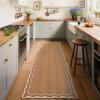 Garvee Scalloped 2×6 Washable Runner Rug for Kitchen, Floral Border Non Slip Hallway Runner Solid Accent Farmhouse Long Carpet for Laundry Girls Bedroom Accent Home Decor Mat, Light Taupe(Floral Scalloped|brown)