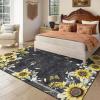 Garvee Sunflower 5×7 Area Rugs for Living Room, Large Soft Non Slip Bedroom Rugs, Botanical Butterfly Floral Print Farmhouse Floor Rug Low Pile Stain Resistant Distressed Carpet for Home Decor, Black(Sunflower|black)