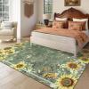 Garvee Sunflower 5×7 Area Rugs for Living Room, Large Soft Non Slip Bedroom Rugs, Botanical Butterfly Floral Print Farmhouse Floor Rug Low Pile Stain Resistant Distressed Carpet for Home Decor, Black(Sunflower|green)