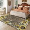 Garvee Sunflower 8×10 Area Rugs for Living Room, Large Soft Non Slip Bedroom Rugs, Botanical Butterfly Floral Print Farmhouse Floor Rug Low Pile Stain Resistant Distressed Carpet for Home Decor, Black(Sunflower|taupe)