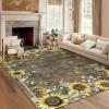 Garvee Sunflower 8×10 Area Rugs for Living Room, Large Soft Non Slip Bedroom Rugs, Botanical Butterfly Floral Print Farmhouse Floor Rug Low Pile Stain Resistant Distressed Carpet for Home Decor, Black(Sunflower|taupe)