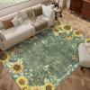 Garvee Sunflower 8×10 Area Rugs for Living Room, Large Soft Non Slip Bedroom Rugs, Botanical Butterfly Floral Print Farmhouse Floor Rug Low Pile Stain Resistant Distressed Carpet for Home Decor, Black(Sunflower|green)