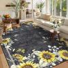 Garvee Sunflower 8×10 Area Rugs for Living Room, Large Soft Non Slip Bedroom Rugs, Botanical Butterfly Floral Print Farmhouse Floor Rug Low Pile Stain Resistant Distressed Carpet for Home Decor, Black(Sunflower|black)