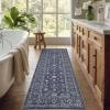 Garvee Washable 10×13 Area Rugs for Living Room, Vintage Non Slip Bedroom Rugs, Low Pile Ultra Thin Floral Rug for Dining Room Office, Non Shedding Stain Resistant Home Decor Carpet, Brown(Accent|blue)