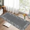 Garvee Washable 2×6 Runner Rug, Modern Floral Bordered Kitchen Rugs, Soft Non Slip Stain Resistant Hallway Runner Indoor Contemporary Farmhouse Throw Carpet for Laundry Bathroom Bedroom, Beige(Border Flower|dark Grey)
