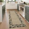 Garvee Washable 2×6 Runner Rug, Modern Floral Bordered Kitchen Rugs, Soft Non Slip Stain Resistant Hallway Runner Indoor Contemporary Farmhouse Throw Carpet for Laundry Bathroom Bedroom, Beige(Border Flower|natural)