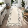 Garvee Washable 2×6 Runner Rug, Modern Floral Bordered Kitchen Rugs, Soft Non Slip Stain Resistant Hallway Runner Indoor Contemporary Farmhouse Throw Carpet for Laundry Bathroom Bedroom, Beige(Border Flower|beige)