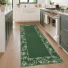 Garvee Washable 2×6 Runner Rug, Modern Floral Bordered Kitchen Rugs, Soft Non Slip Stain Resistant Hallway Runner Indoor Contemporary Farmhouse Throw Carpet for Laundry Bathroom Bedroom, Beige(Border Flower|green)