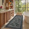 Garvee Washable Floral 2×6 Kitchen Rugs, Indoor Farmhouse Hallway Runner Rug with Non Slip Back, Low Pile Ultra Thin Stain Resistant Botanical Throw Carpet for Girls Bedroom Laundry Bathroom, Green(Water Lily|black)