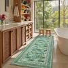 Garvee Washable Floral 2×6 Kitchen Rugs, Indoor Farmhouse Hallway Runner Rug with Non Slip Back, Low Pile Ultra Thin Stain Resistant Botanical Throw Carpet for Girls Bedroom Laundry Bathroom, Green(Water Lily|green)