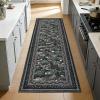 Garvee Washable Floral 2×6 Kitchen Rugs, Indoor Farmhouse Hallway Runner Rug with Non Slip Back, Low Pile Ultra Thin Stain Resistant Botanical Throw Carpet for Girls Bedroom Laundry Bathroom, Green(Water Lily|black)