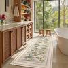 Garvee Washable Floral 2×6 Kitchen Rugs, Indoor Farmhouse Hallway Runner Rug with Non Slip Back, Low Pile Ultra Thin Stain Resistant Botanical Throw Carpet for Girls Bedroom Laundry Bathroom, Green(Water Lily|beige)