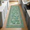 Garvee Washable Floral 2×6 Kitchen Rugs, Indoor Farmhouse Hallway Runner Rug with Non Slip Back, Low Pile Ultra Thin Stain Resistant Botanical Throw Carpet for Girls Bedroom Laundry Bathroom, Green(Water Lily|green)
