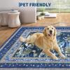 Garvee Washable Floral 2×6 Kitchen Rugs, Indoor Farmhouse Hallway Runner Rug with Non Slip Back, Low Pile Ultra Thin Stain Resistant Botanical Throw Carpet for Girls Bedroom Laundry Bathroom, Green(Water Lily|blue)