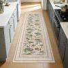 Garvee Washable Floral 2×6 Kitchen Rugs, Indoor Farmhouse Hallway Runner Rug with Non Slip Back, Low Pile Ultra Thin Stain Resistant Botanical Throw Carpet for Girls Bedroom Laundry Bathroom, Green(Water Lily|beige)