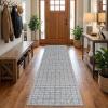 Garvee Washable Runner Rug 2×6 Modern Runner Rug Non Slip Abstract Hallway Runners Indoor Soft Low Pile Lines Printed Entryway Runners Aesthetic Minimalist Bedside Floor Mat for Laundry Kitchen, Cream(Plaid Grey)